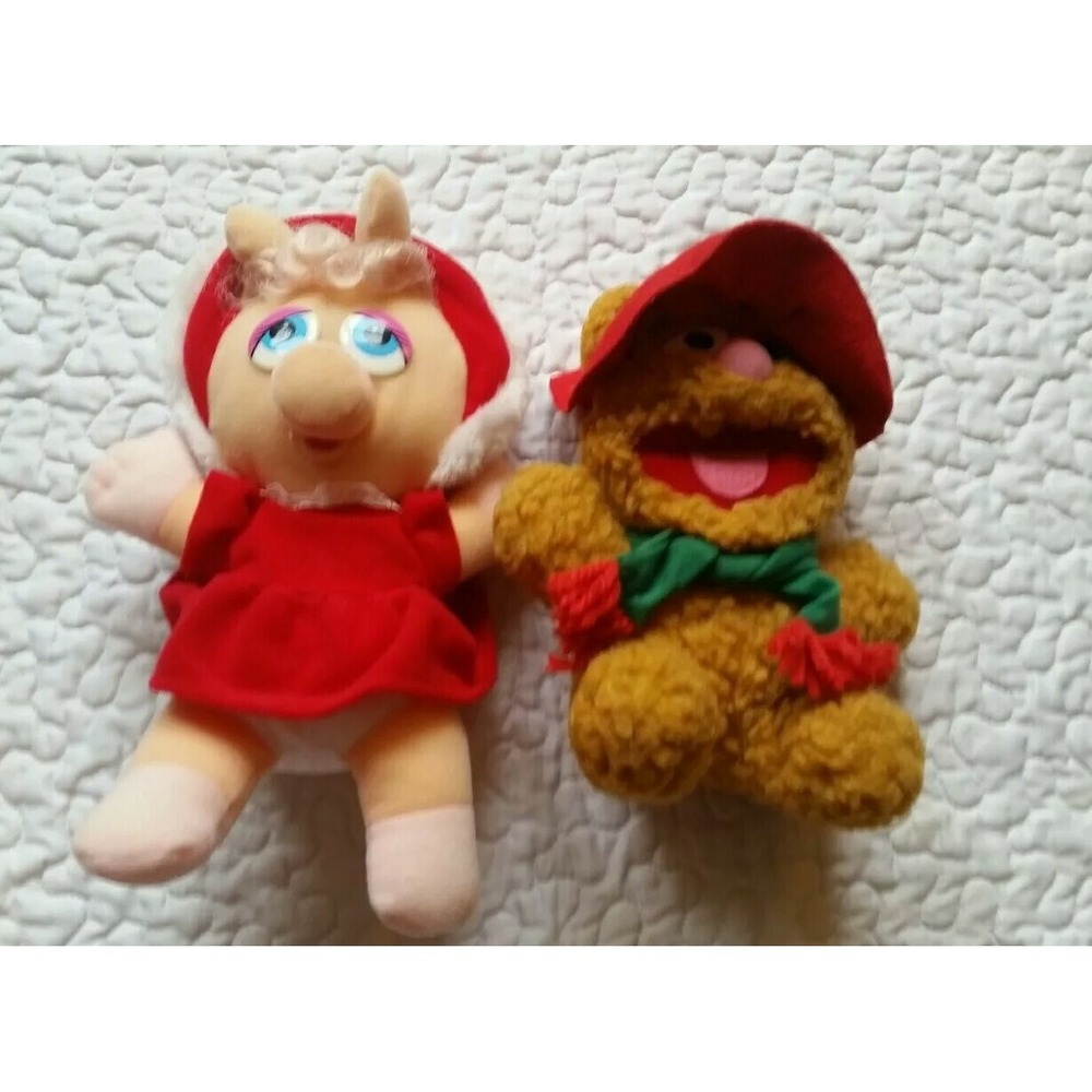Vintage 1987 Muppets Babies Fozzie Bear Miss Piggy Stuffed Plush Christmas Anima